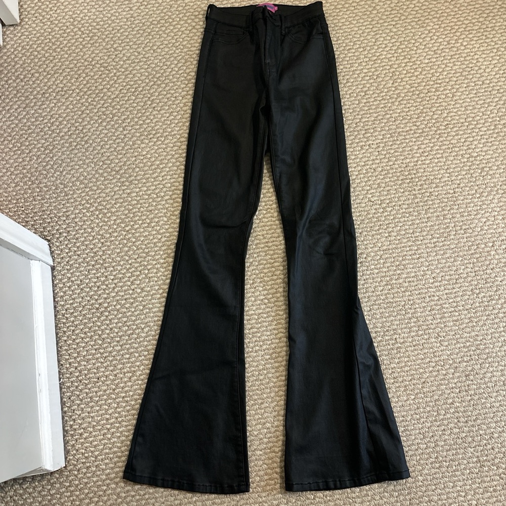 Faux Leather Black Flared Pants
